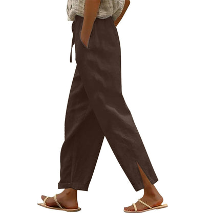 Womens Summer Pants Lightweight Casual Cotton Linen Pants for Women 2025 Summer Gauze Drawstring High Waisted Wide Leg Trousers Beach Vacation Clothes White XL