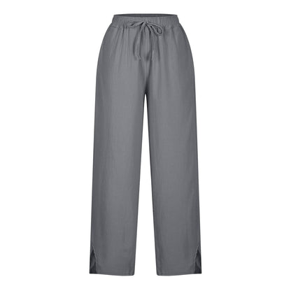 Womens Summer Pants Lightweight Casual Cotton Linen Pants for Women 2025 Summer Gauze Drawstring High Waisted Wide Leg Trousers Beach Vacation Clothes White XL