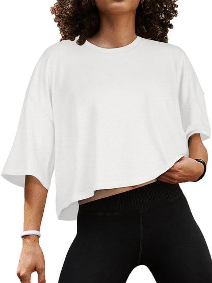 Summer Crop Tops for Womens Casual Half Sleeve Top Loose Fit Short Sleeve T Shirts Workout Oversized Tees(Black,M)