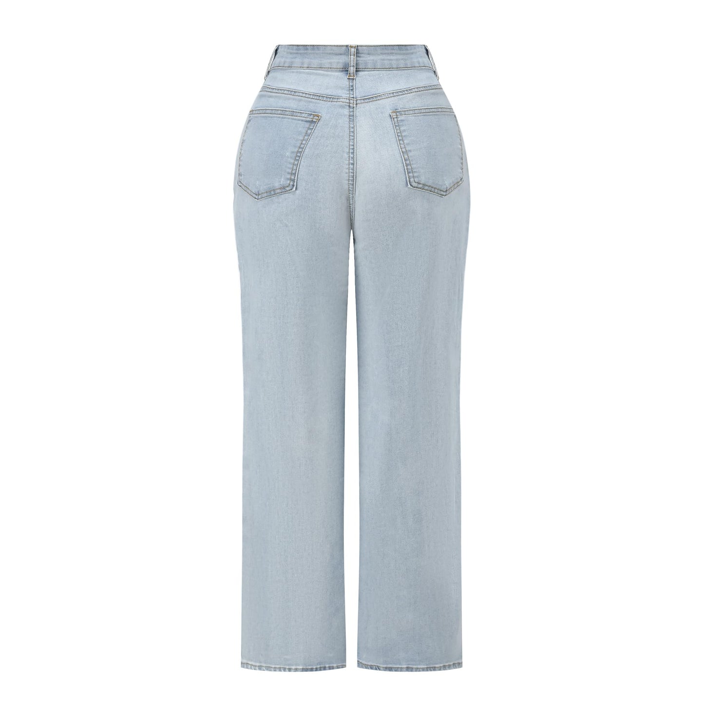 THUNDER STAR Womens High Waisted Wide Leg Jeans Stretchy Distressed Denim Pants Light Blue XXL
