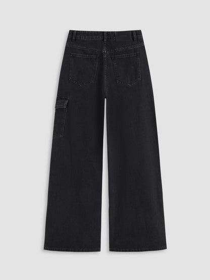 CIDER Baggy Jeans for Women Low Waisted Wide Straight Leg Bow Jeans Denim Pants Beige