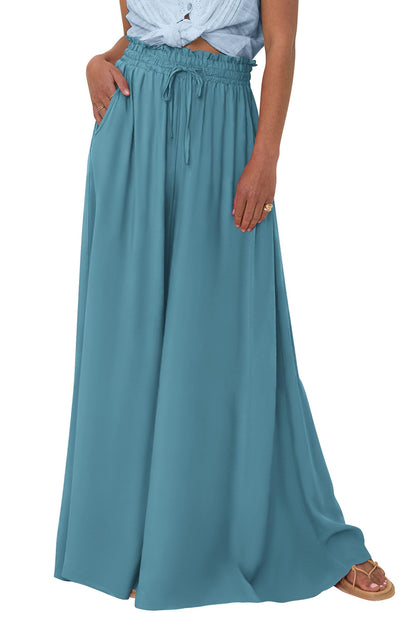 PRETTYGARDEN Women's 2025 Summer Wide Leg Palazzo Pants High Waisted Flowy Pockets Trendy Casual Lounge Boho Beach Trousers (Print Black,Small)