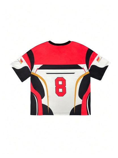 MakeMeChic Women's Jersey Shirts Number Graphic Oversized Y2K Tee Tops White Orange X-Small