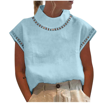 Summer Outfits for Women 2024 Cotton Linen Tops for Women 2024 Casual Cap Sleeve Summer Shirts Loose High Neck Tshirt Dressy Casual Blouses Womens Summer Blouses 2024 Gray M