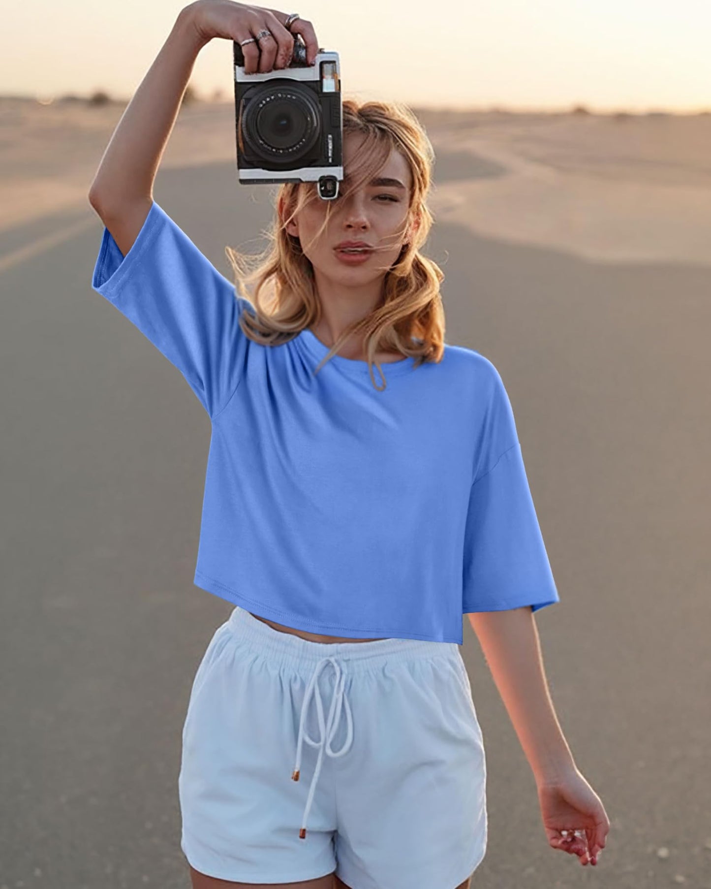 Summer Crop Tops for Womens Casual Half Sleeve Top Loose Fit Short Sleeve T Shirts Workout Oversized Tees(Black,M)