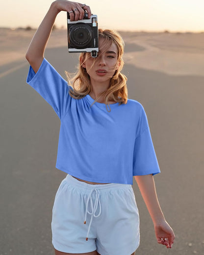Summer Crop Tops for Womens Casual Half Sleeve Top Loose Fit Short Sleeve T Shirts Workout Oversized Tees(Black,M)