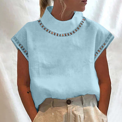 Summer Outfits for Women 2024 Cotton Linen Tops for Women 2024 Casual Cap Sleeve Summer Shirts Loose High Neck Tshirt Dressy Casual Blouses Womens Summer Blouses 2024 Gray M