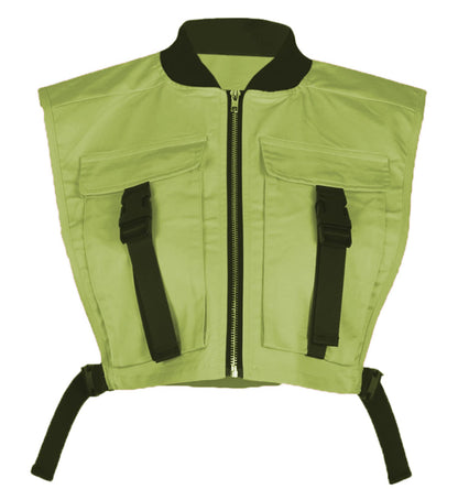 Bnigung Women's Sexy Crop Cargo Vest Sleeveless Buckle Zip Up Vest Jacket Tops Steampunk Streetwear with Pockets(Khaki,XL)