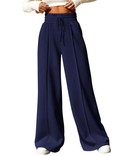 BTFBM Womens Wide Leg Sweatpants Casual Loose Solid Color Pants Comfy Lounge Joggers Baggy Sweatpants Pockets(Solid Brick Red,Small)