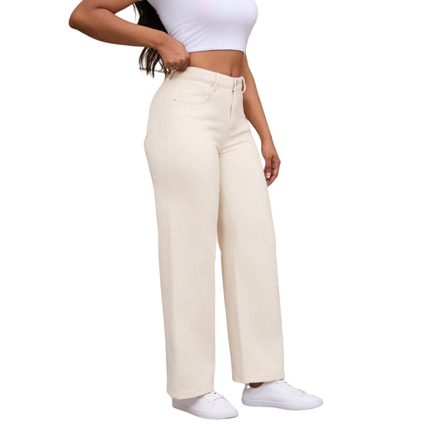 THUNDER STAR Womens High Waisted Wide Leg Jeans Stretchy Distressed Denim Pants Light Blue XXL