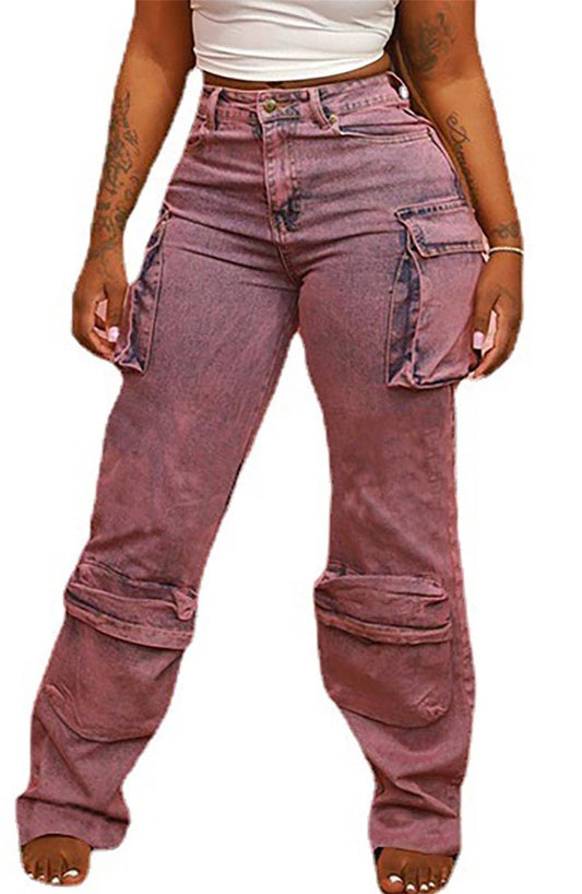 Women's Cargo Pants Y2K High Waist Baggy Jeans Flap Pocket Straight Leg Denim Pants Streetwear