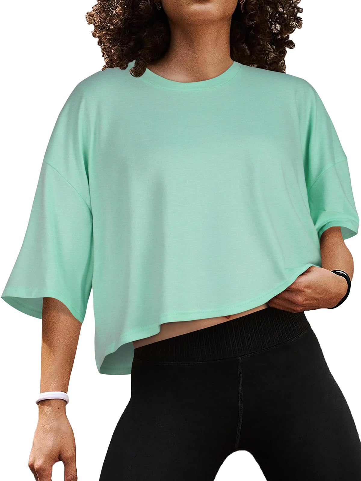 Summer Crop Tops for Womens Casual Half Sleeve Top Loose Fit Short Sleeve T Shirts Workout Oversized Tees(Black,M)