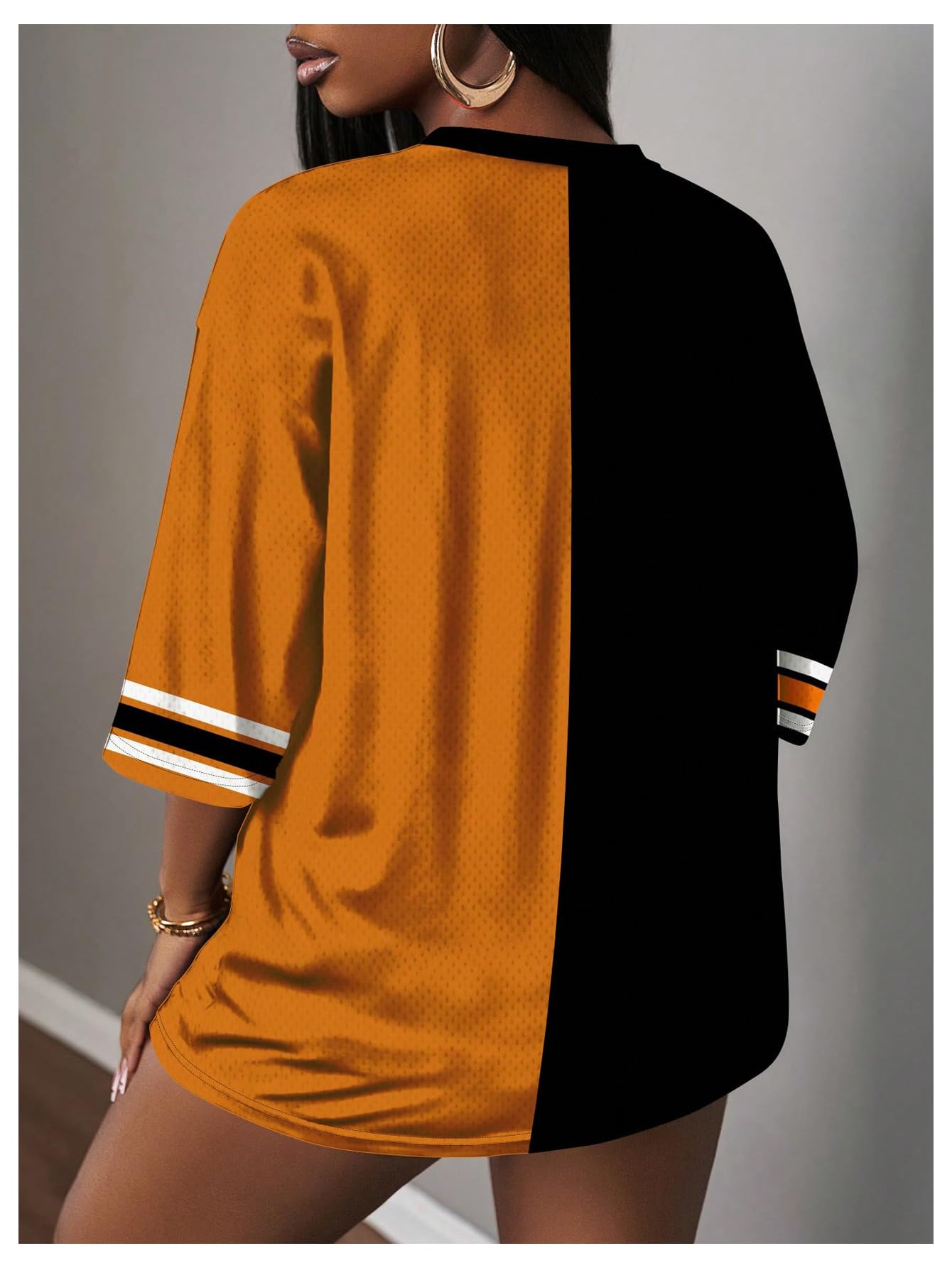 MakeMeChic Women's Jersey Shirts Number Graphic Oversized Y2K Tee Tops White Orange X-Small