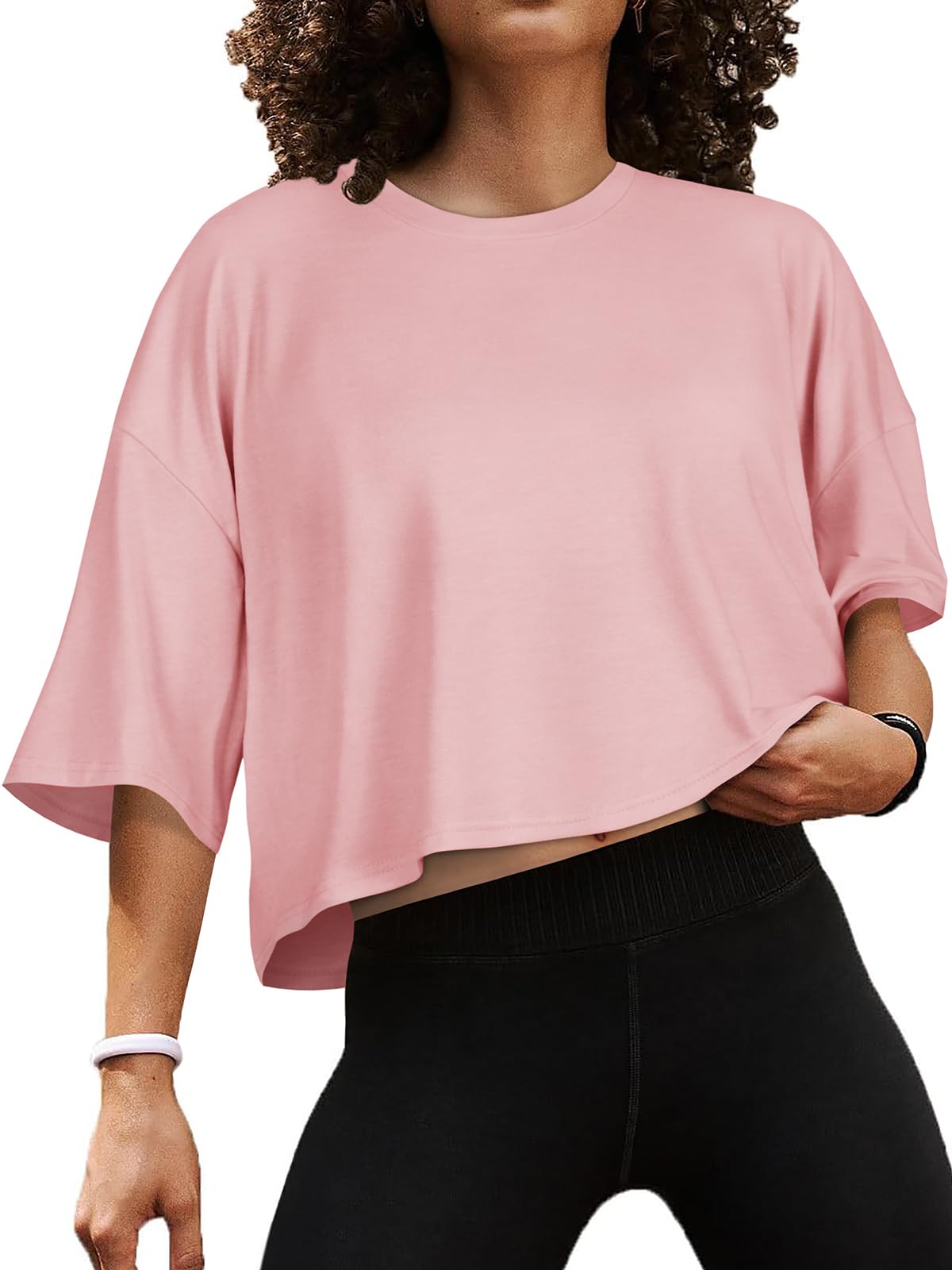 Summer Crop Tops for Womens Casual Half Sleeve Top Loose Fit Short Sleeve T Shirts Workout Oversized Tees(Black,M)