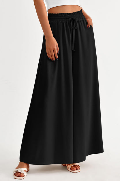 PRETTYGARDEN Women's 2025 Summer Wide Leg Palazzo Pants High Waisted Flowy Pockets Trendy Casual Lounge Boho Beach Trousers (Print Black,Small)