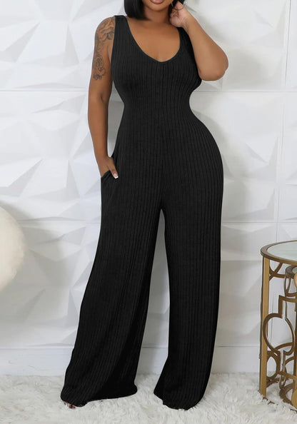 Vakkest Sexy Ribbed Knitted 2 Piece Jumpsuit Outfits for Women Long Sleeve Crop Cardigan Sweater Wide Leg Tank Romper Set