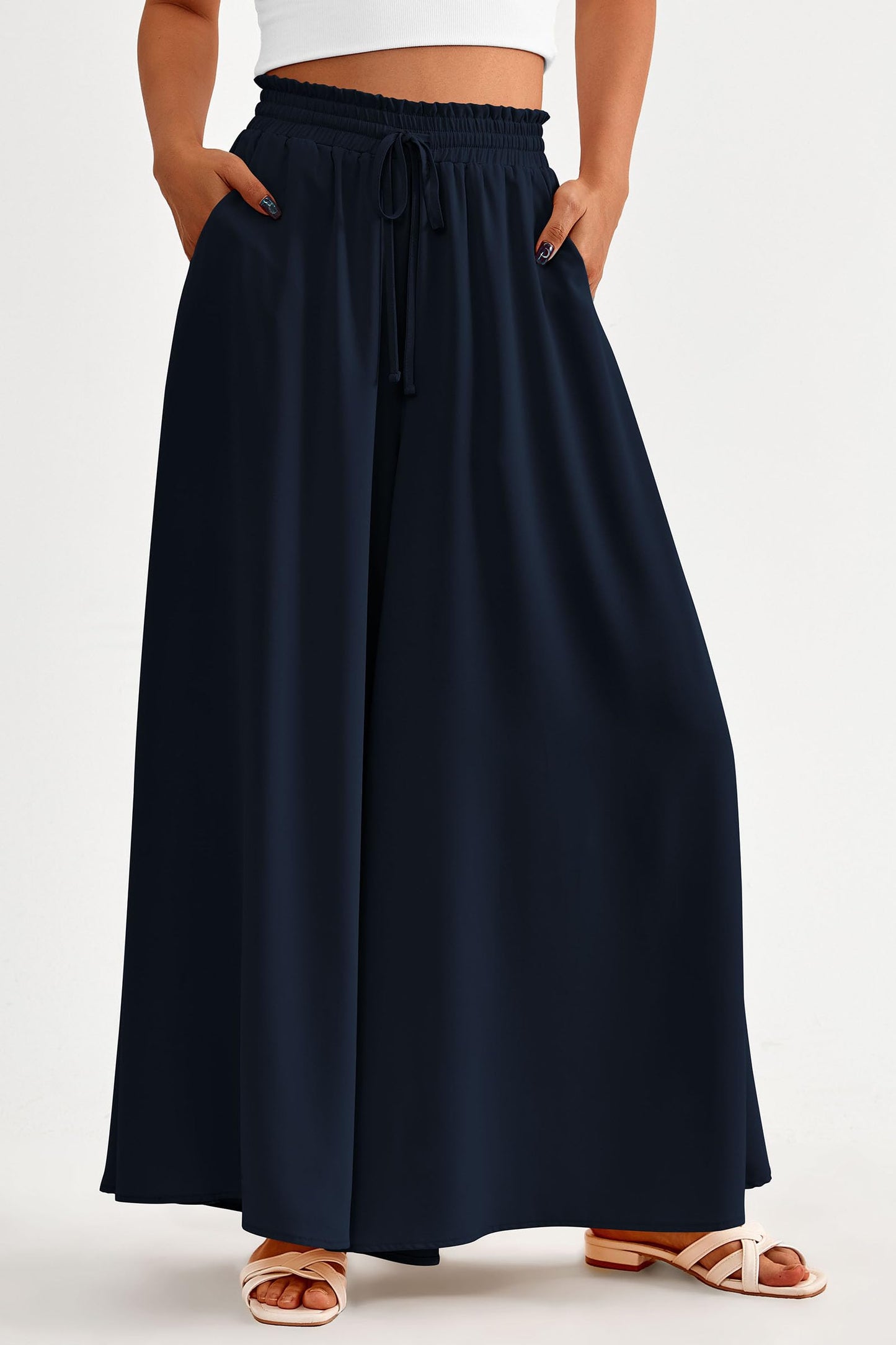 PRETTYGARDEN Women's 2025 Summer Wide Leg Palazzo Pants High Waisted Flowy Pockets Trendy Casual Lounge Boho Beach Trousers (Print Black,Small)