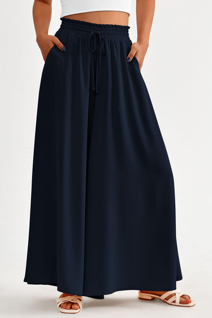 PRETTYGARDEN Women's 2025 Summer Wide Leg Palazzo Pants High Waisted Flowy Pockets Trendy Casual Lounge Boho Beach Trousers (Print Black,Small)