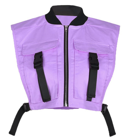 Bnigung Women's Sexy Crop Cargo Vest Sleeveless Buckle Zip Up Vest Jacket Tops Steampunk Streetwear with Pockets(Khaki,XL)