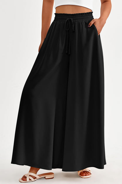 PRETTYGARDEN Women's 2025 Summer Wide Leg Palazzo Pants High Waisted Flowy Pockets Trendy Casual Lounge Boho Beach Trousers (Print Black,Small)