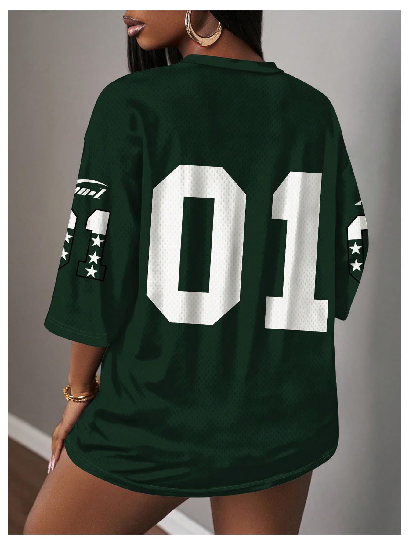 MakeMeChic Women's Jersey Shirts Number Graphic Oversized Y2K Tee Tops White Orange X-Small
