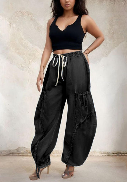 Unybwonn Women Baggy Barrel Jeans High Waisted Y2k Drawstring Bow Tie Cargo Jean Retro Wide Leg Ankle Denim Joggers