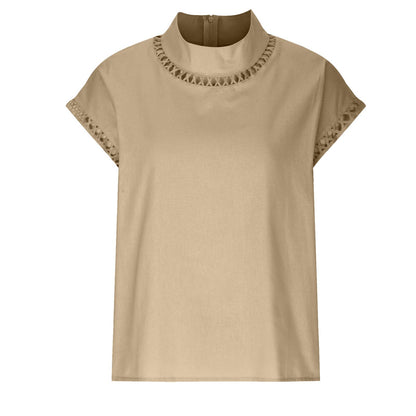 Summer Outfits for Women 2024 Cotton Linen Tops for Women 2024 Casual Cap Sleeve Summer Shirts Loose High Neck Tshirt Dressy Casual Blouses Womens Summer Blouses 2024 Gray M