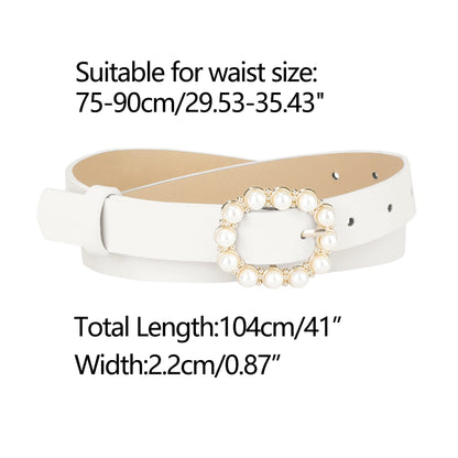 Allegra K Womens Pearl Waistband Skinny Leather Adjustable Pin Buckle Belt for Jeans Dresses Pants 75-90cm/29.53"-35.43" Black