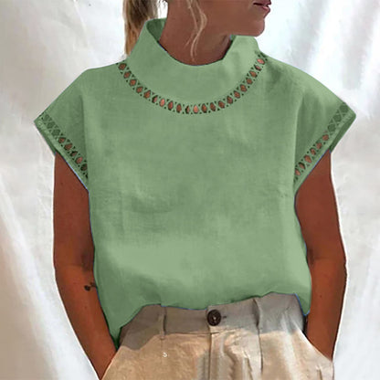Summer Outfits for Women 2024 Cotton Linen Tops for Women 2024 Casual Cap Sleeve Summer Shirts Loose High Neck Tshirt Dressy Casual Blouses Womens Summer Blouses 2024 Gray M