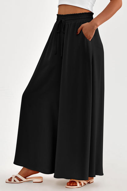 PRETTYGARDEN Women's 2025 Summer Wide Leg Palazzo Pants High Waisted Flowy Pockets Trendy Casual Lounge Boho Beach Trousers (Print Black,Small)