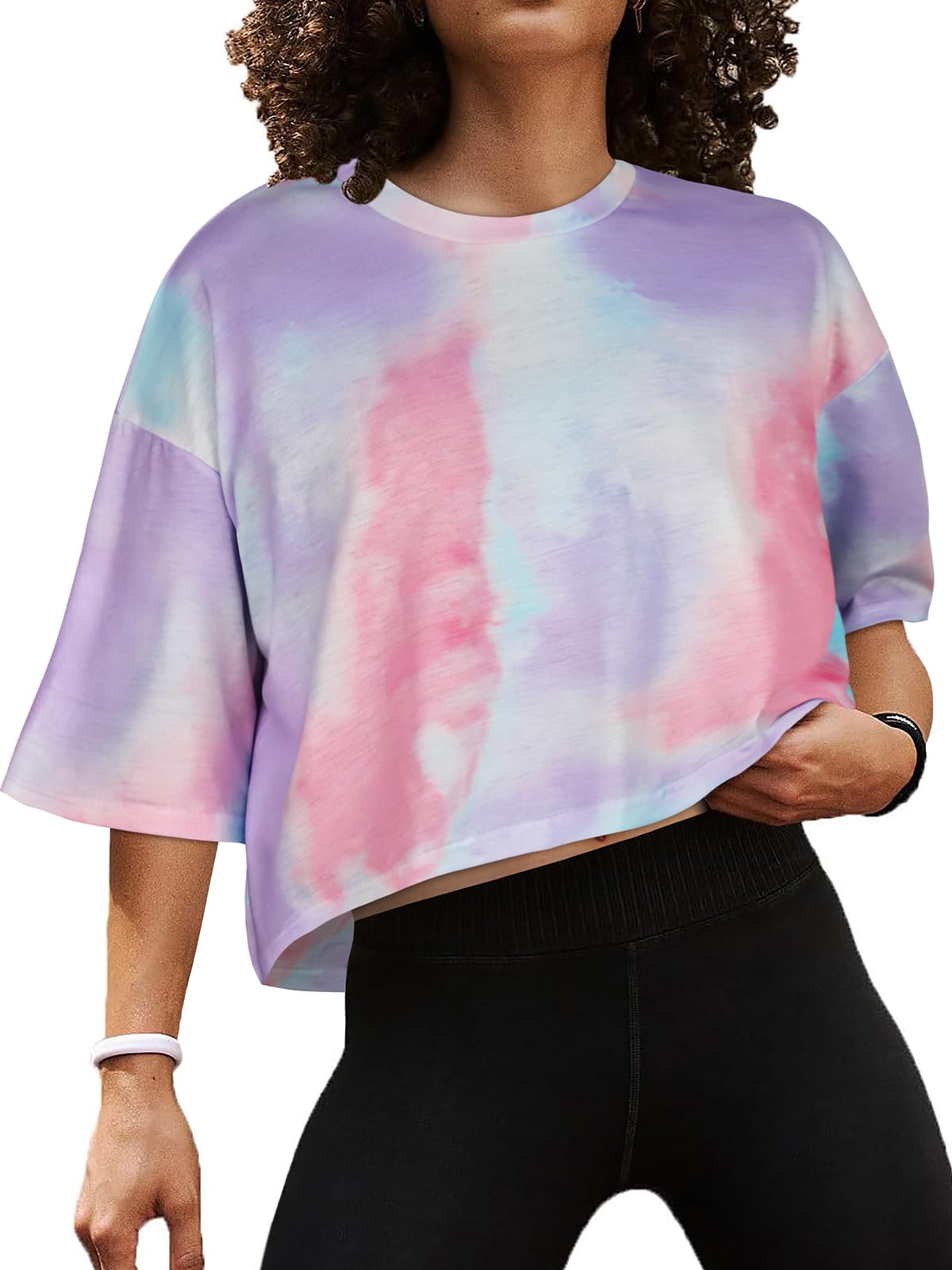 Summer Crop Tops for Womens Casual Half Sleeve Top Loose Fit Short Sleeve T Shirts Workout Oversized Tees(Black,M)