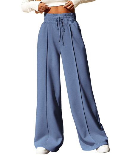 BTFBM Womens Wide Leg Sweatpants Casual Loose Solid Color Pants Comfy Lounge Joggers Baggy Sweatpants Pockets(Solid Brick Red,Small)
