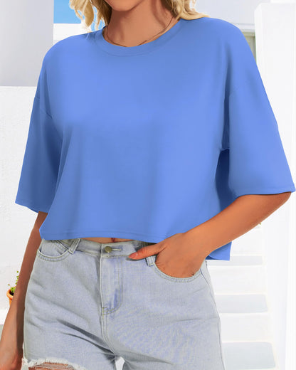 Summer Crop Tops for Womens Casual Half Sleeve Top Loose Fit Short Sleeve T Shirts Workout Oversized Tees(Black,M)