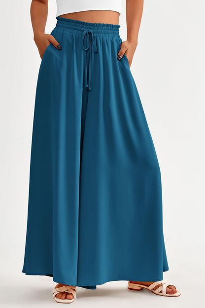 PRETTYGARDEN Women's 2025 Summer Wide Leg Palazzo Pants High Waisted Flowy Pockets Trendy Casual Lounge Boho Beach Trousers (Print Black,Small)