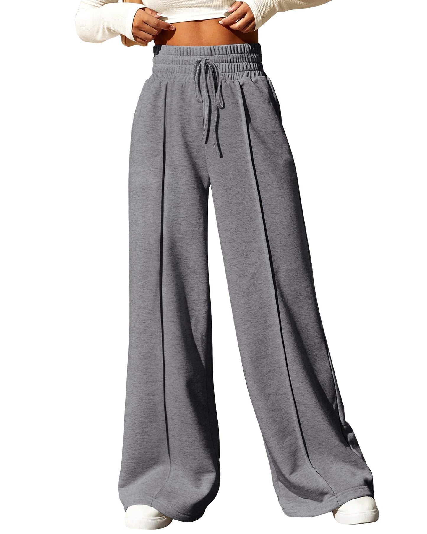 BTFBM Womens Wide Leg Sweatpants Casual Loose Solid Color Pants Comfy Lounge Joggers Baggy Sweatpants Pockets(Solid Brick Red,Small)