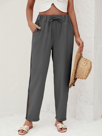 Puimentiua Women's Linen Capri Pants with Drawstring Petite Summer Beachwear Lightweight Elastic Waist Pants, Light Khaki, L