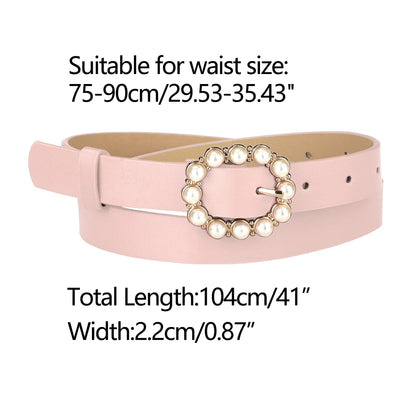 Allegra K Womens Pearl Waistband Skinny Leather Adjustable Pin Buckle Belt for Jeans Dresses Pants 75-90cm/29.53"-35.43" Black