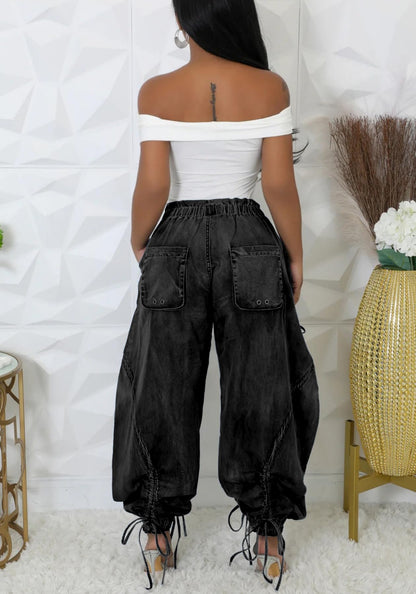 Unybwonn Women Baggy Barrel Jeans High Waisted Y2k Drawstring Bow Tie Cargo Jean Retro Wide Leg Ankle Denim Joggers