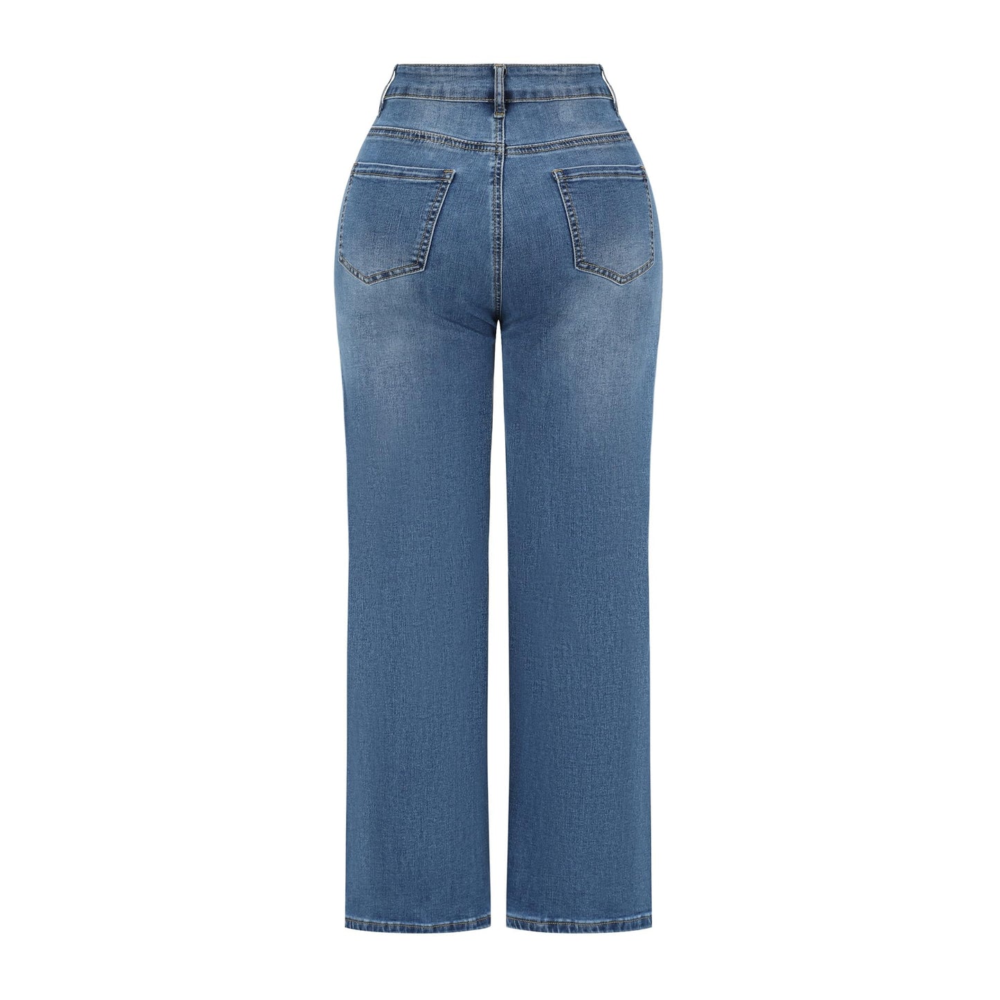 THUNDER STAR Womens High Waisted Wide Leg Jeans Stretchy Distressed Denim Pants Light Blue XXL