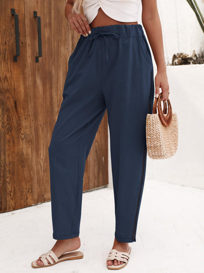 Puimentiua Women's Linen Capri Pants with Drawstring Petite Summer Beachwear Lightweight Elastic Waist Pants, Light Khaki, L