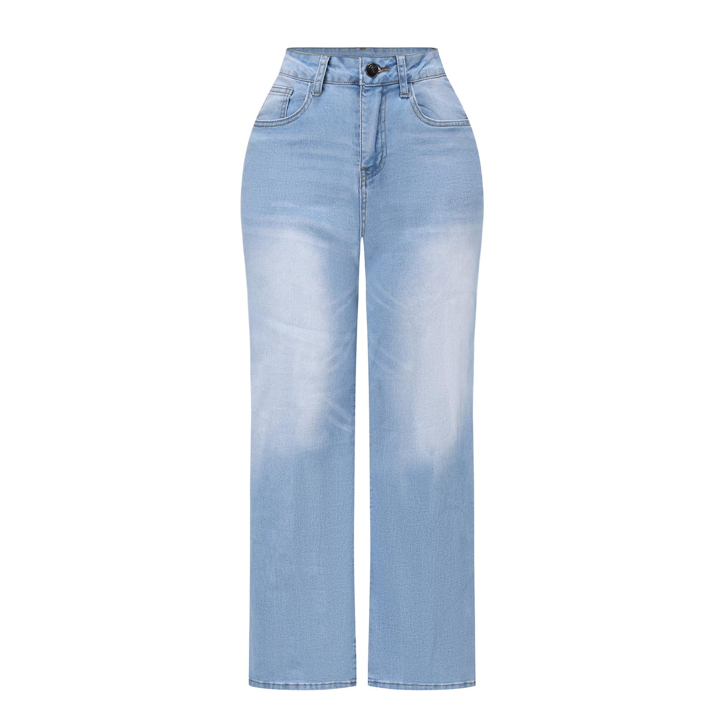 THUNDER STAR Womens High Waisted Wide Leg Jeans Stretchy Distressed Denim Pants Light Blue XXL