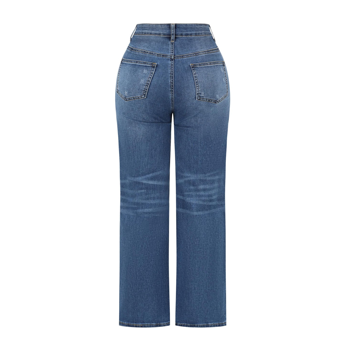 THUNDER STAR Womens High Waisted Wide Leg Jeans Stretchy Distressed Denim Pants Light Blue XXL