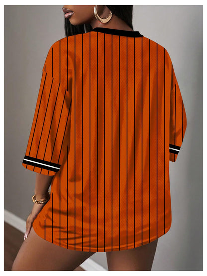 MakeMeChic Women's Jersey Shirts Number Graphic Oversized Y2K Tee Tops White Orange X-Small
