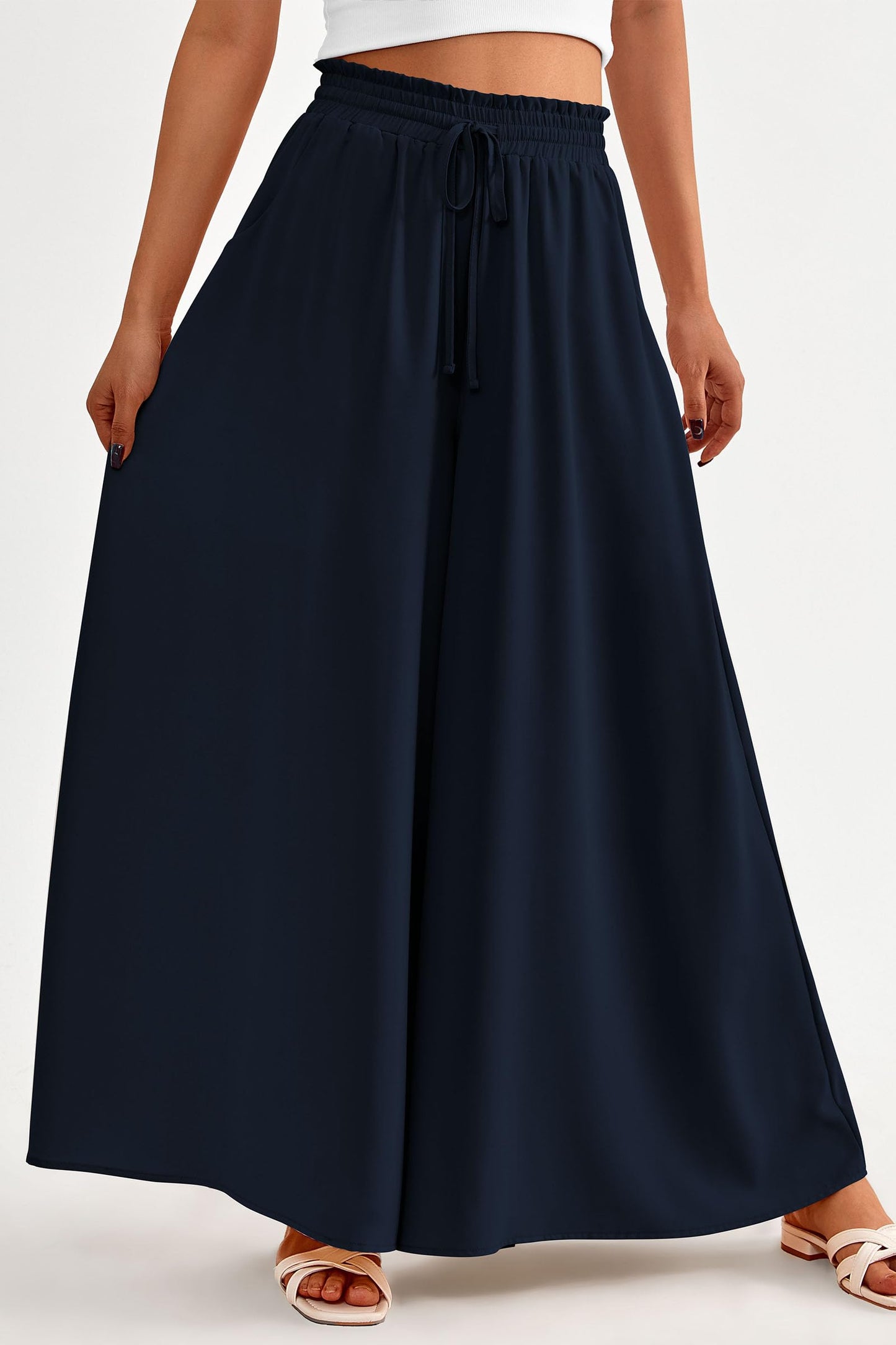 PRETTYGARDEN Women's 2025 Summer Wide Leg Palazzo Pants High Waisted Flowy Pockets Trendy Casual Lounge Boho Beach Trousers (Print Black,Small)