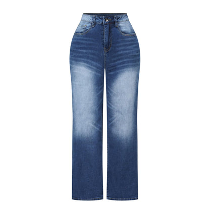 THUNDER STAR Womens High Waisted Wide Leg Jeans Stretchy Distressed Denim Pants Light Blue XXL