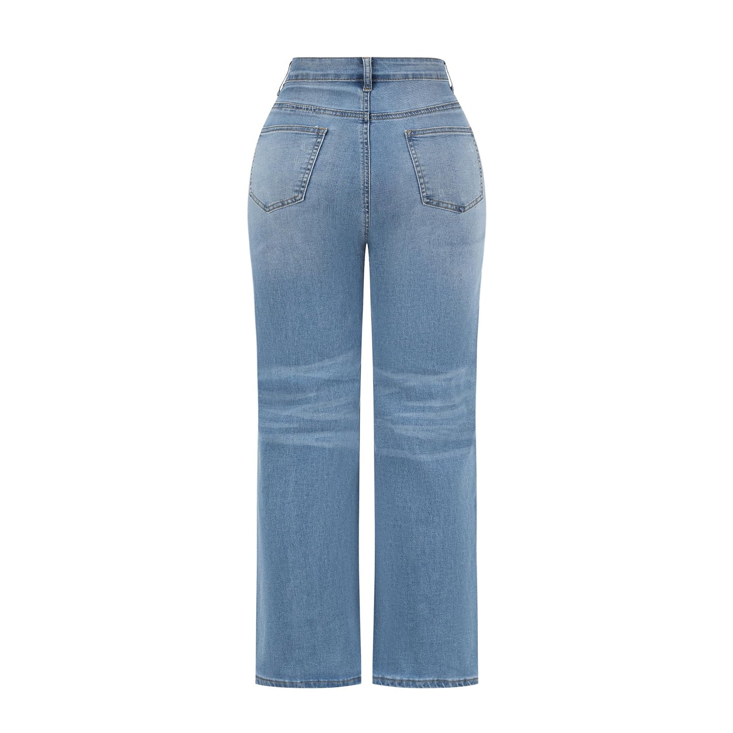 THUNDER STAR Womens High Waisted Wide Leg Jeans Stretchy Distressed Denim Pants Light Blue XXL