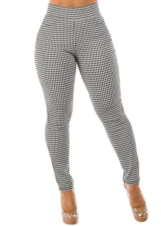 Moda Xpress Womens Juniors Super High Waist Checkered Black Skinny Pants 40087H