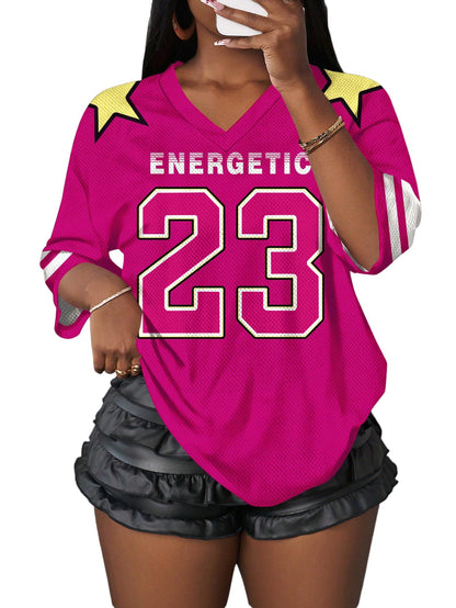 MakeMeChic Women's Jersey Shirts Number Graphic Oversized Y2K Tee Tops White Orange X-Small