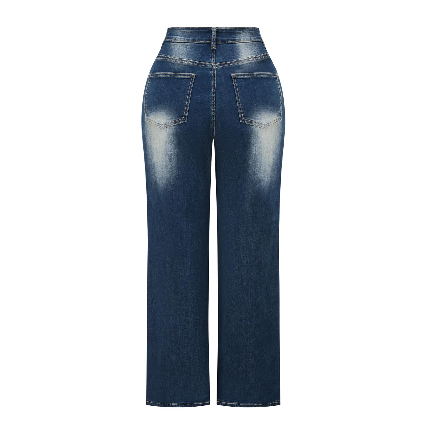 THUNDER STAR Womens High Waisted Wide Leg Jeans Stretchy Distressed Denim Pants Light Blue XXL