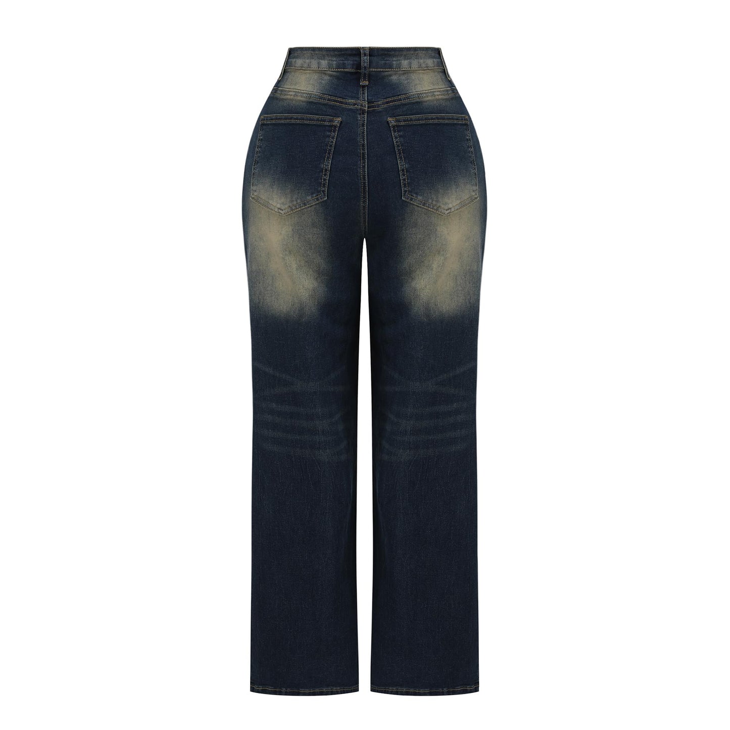 THUNDER STAR Womens High Waisted Wide Leg Jeans Stretchy Distressed Denim Pants Light Blue XXL